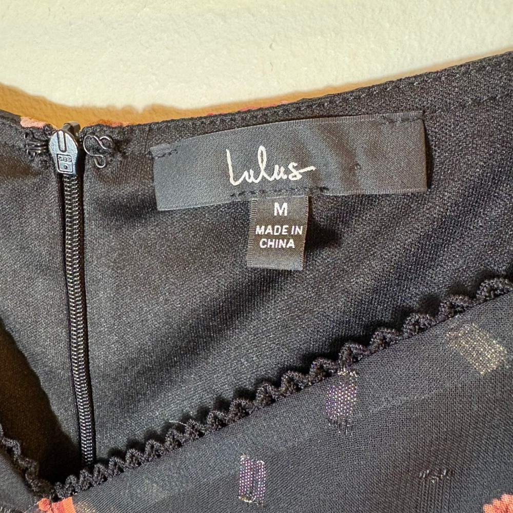 Lulus Dramatically Dreamy Black Floral Chiffon Tiered Lurex Mini Dress Medium - Picture 5 of 9
